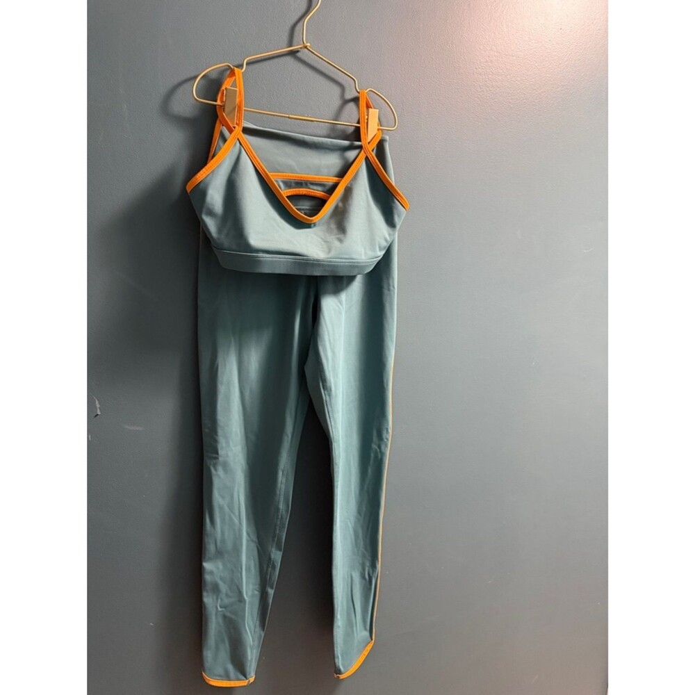 Spiritual Gangster Teal Leggings and Sports Bra Set with Orange Trim